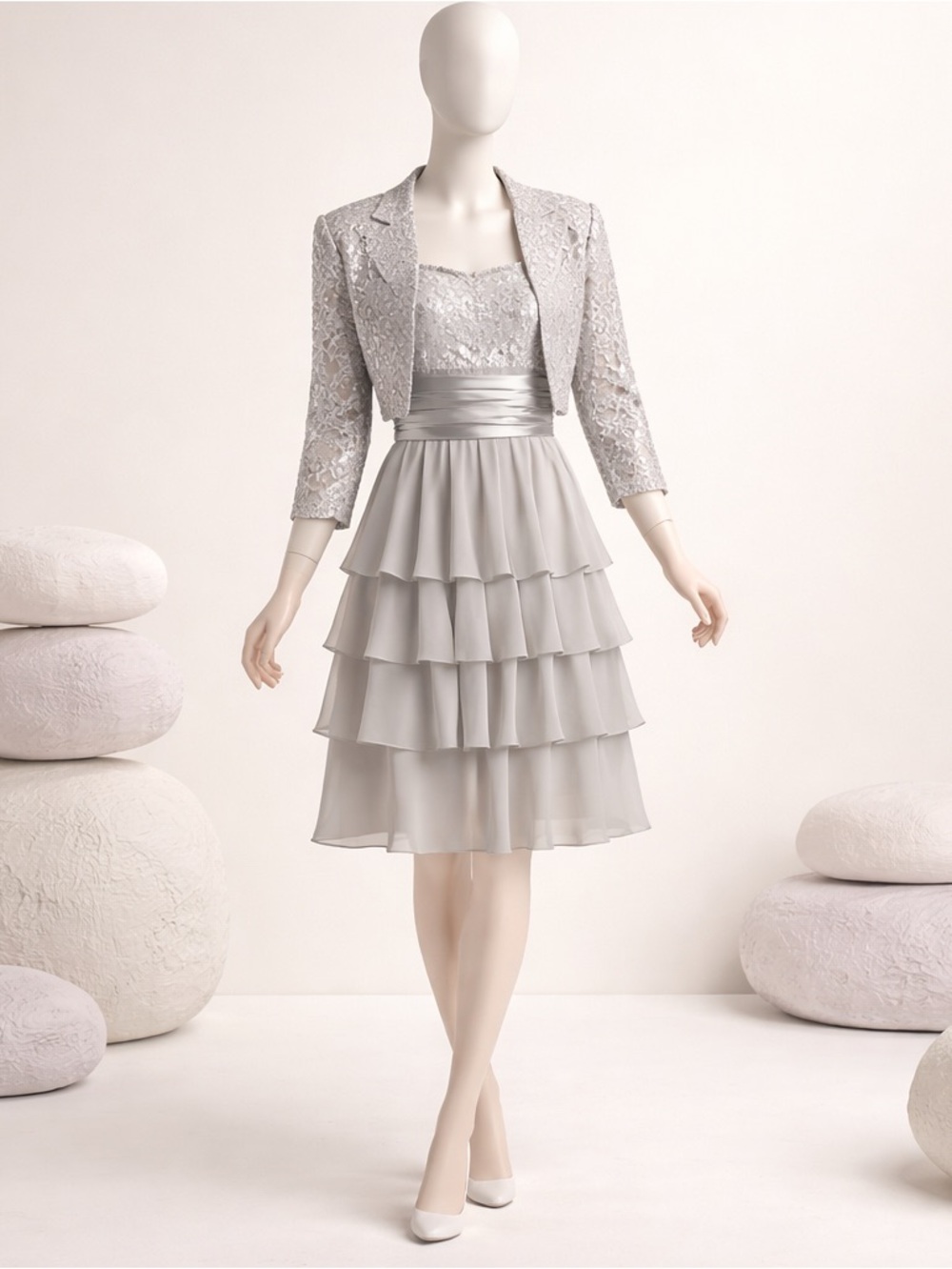 R & M Collection Womens 2-Piece Glitter Lace Dress & Jacket Set Size 8 NWOT